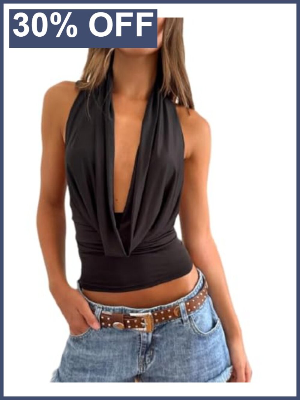 Y2K Halter Top Sleeveless Cowl Neck Tie Up Backless Summer Crop Top